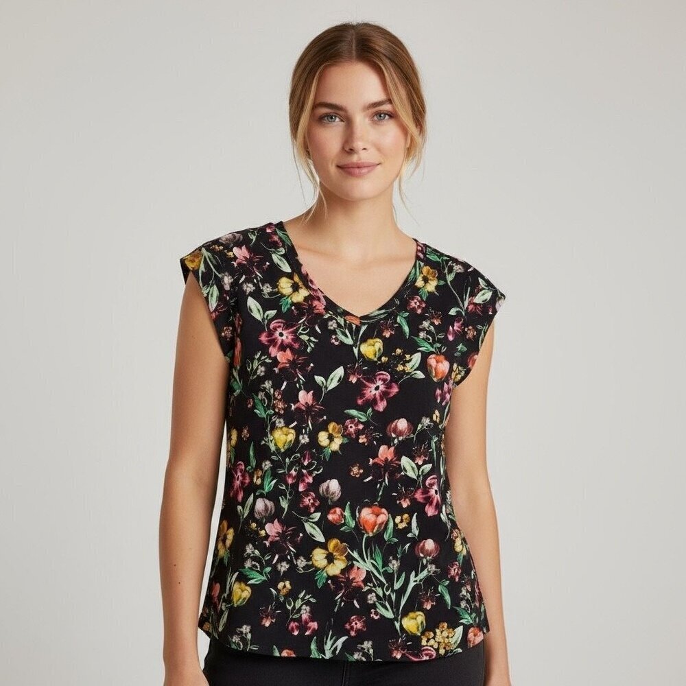 3.1 Phillip Lim Black Silk Floral Print Blouse Flutter Sleeve Size 0